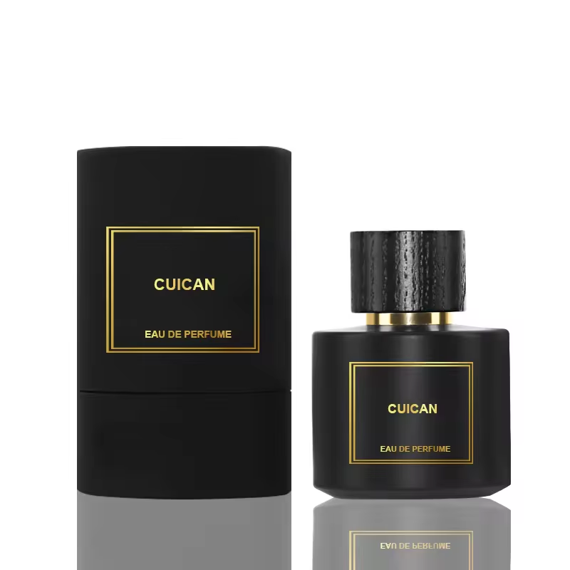 Wholesale custom 30ml 50ml 100ml luxury round black perfume glass bottles with black wooden lids