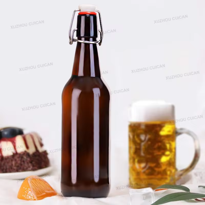 wholesale empty amber 500ml 1000ml beverage wine glass bottle with swing top lids