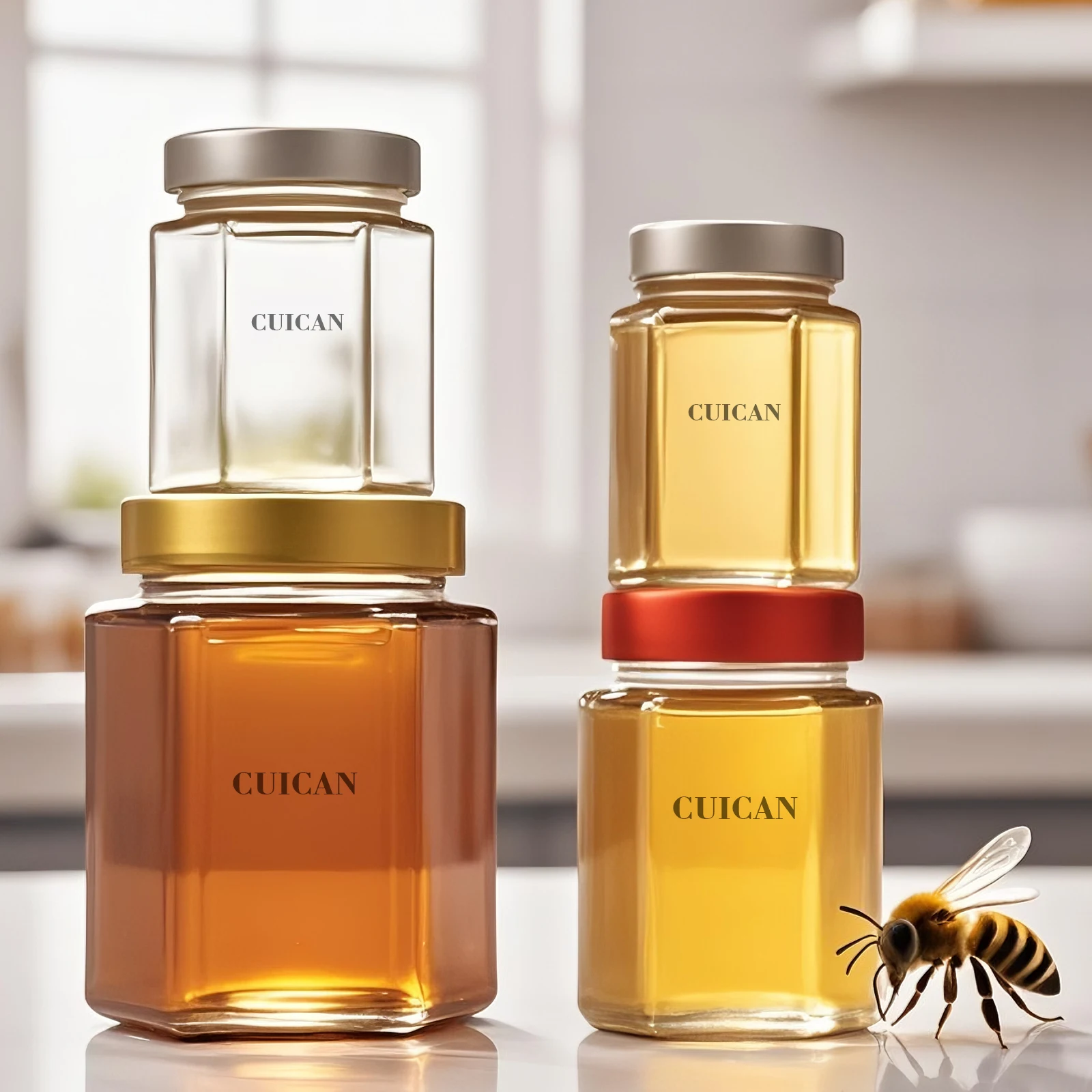 Wholesale Hexagon Glass Honey Jar
