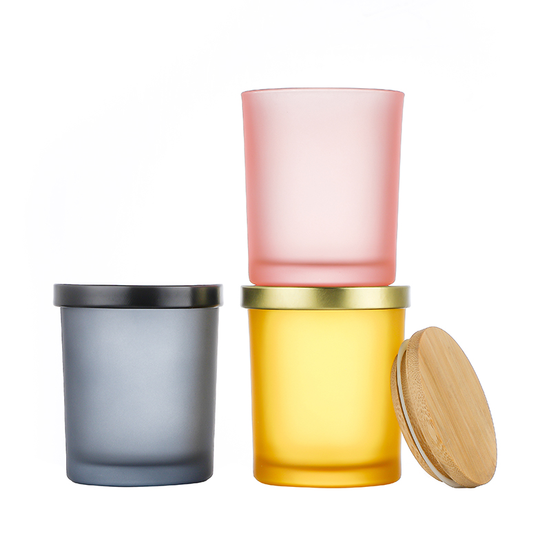 Wholesale round colored 315ml smoked glass candle jars with lids