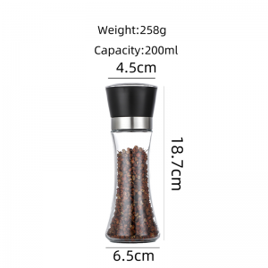 Wholesale 200ml Tall stainless steel grinder glass spice jar bottle seasoning with grinder