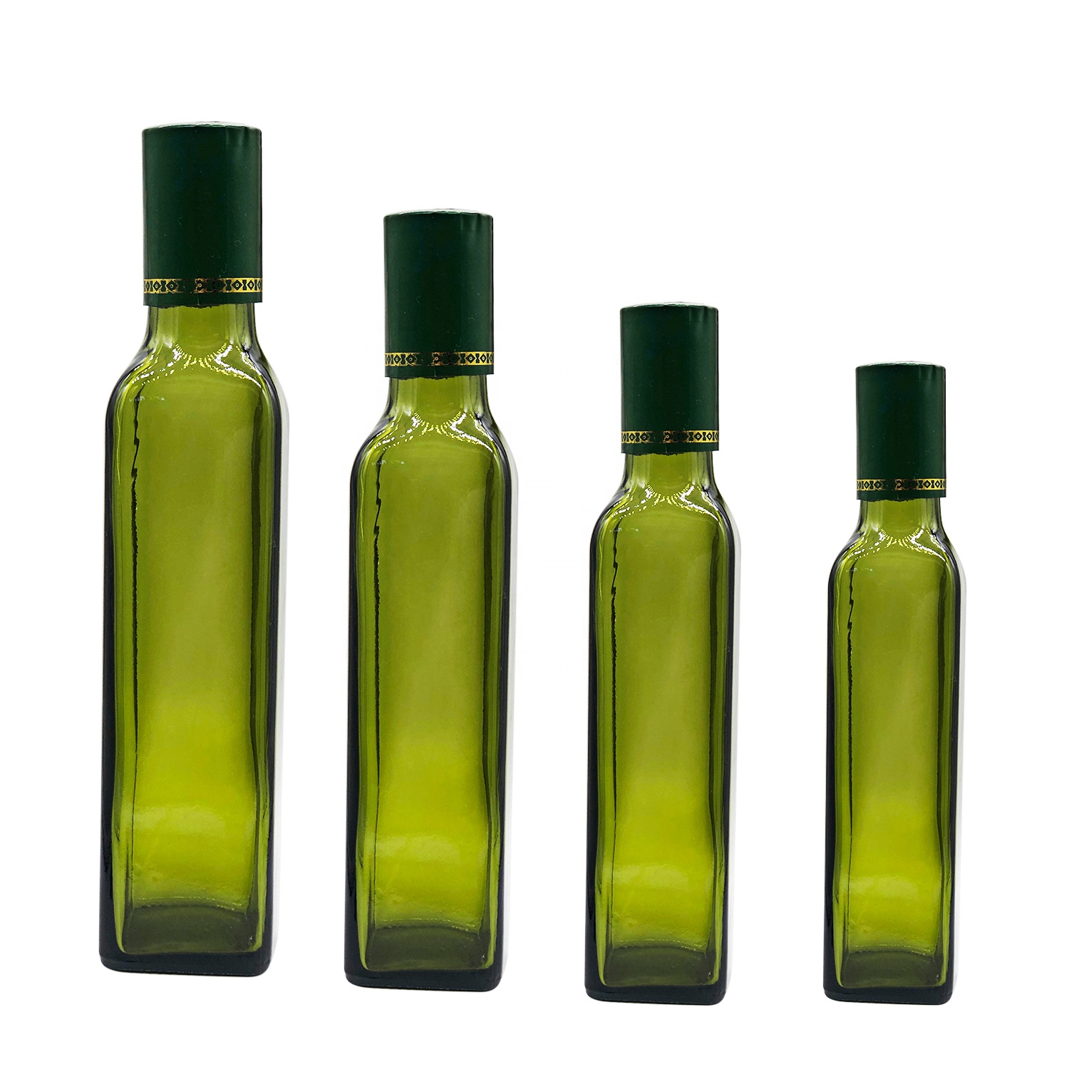 Hot sale FactoryPersonalised Gin Decanter- empty olive oil bottle with cap 250ml 500ml 750ml 1L green square glass bottle for olive oil Cui Can Glass detail pictures