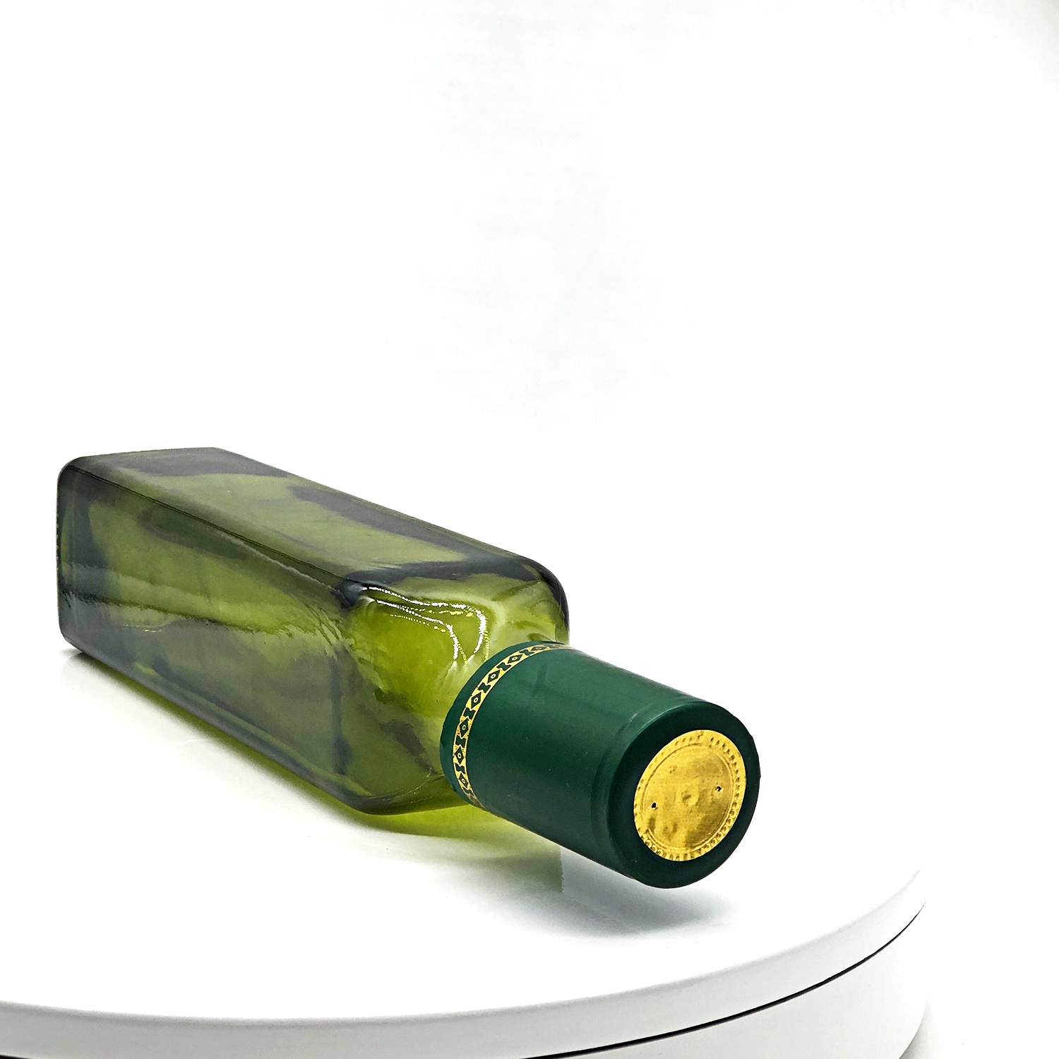 Hot sale FactoryPersonalised Gin Decanter- empty olive oil bottle with cap 250ml 500ml 750ml 1L green square glass bottle for olive oil Cui Can Glass detail pictures