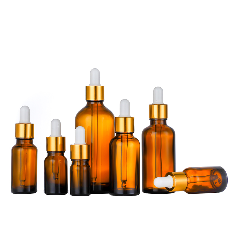 Amber essential oil glass bottles