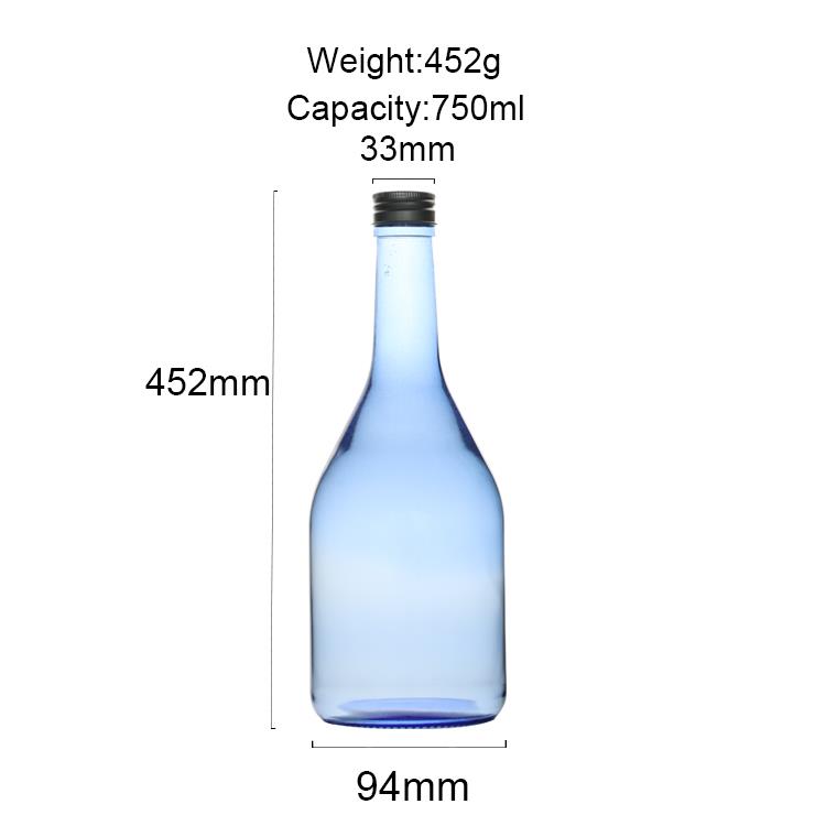 Round shaped blue glass wine bottle with screw cap wholesale (5)