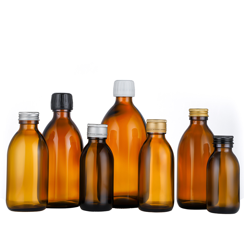 Wholesale Custom glass medical bottle 260ml 315ml 500ml Amber glass bottle syrup bottle