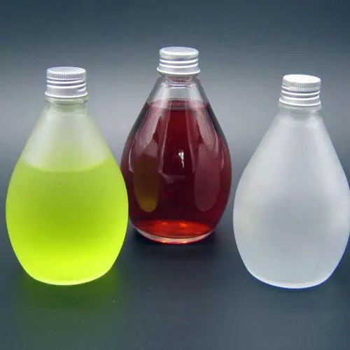 Water drop shape glass juice bottles wholesale