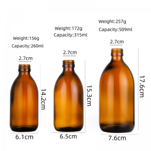 Wholesale Custom glass medical bottle 260ml 315ml 500ml Amber glass bottle syrup bottle