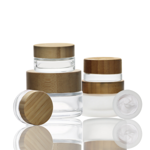 Wholesale 5ml 25ml 55ml Customized Glass Cream Jar Container Frosted Jars with Bamboo cap