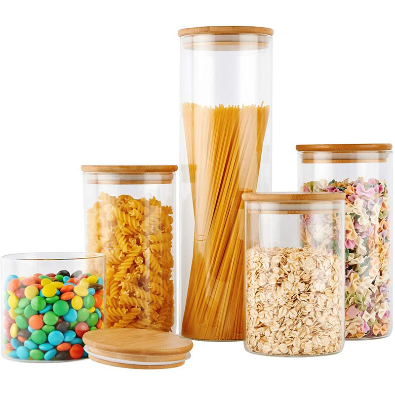 2021 wholesale price   Glass Containers With Lids For Food  - Transparent Seasoning Grain Storage Sealed Glass Jar with Bamboo Clip Lid Cui Can Glass