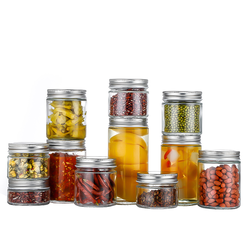 OEM Supply  Honey Jar And Stick  - 120ml 170ml 180ml 200ml Round Middle Empty Glass Storage Food Honey Candy Containers Glass Jar with Screw Metal Lid Cui Can Glass