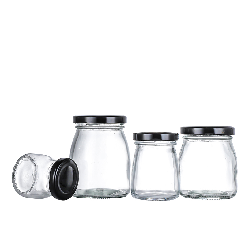 Newly Arrival Candle Jars With Cork Lids- 100ml Clear Glass Bottles with Pretty Black Lids Small Glass Jars for Yogurt Pudding Cui Can Glass detail pictures