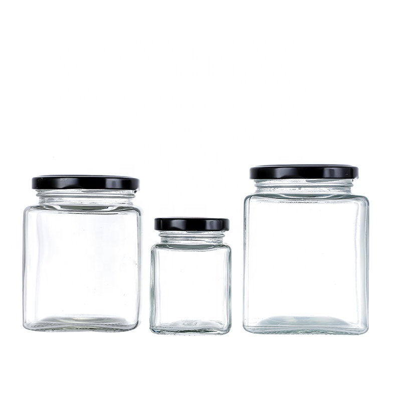 Special Design for  20 Oz Mason Jar  - Square Jam or Chutney Jars Black Lids 200ml Cui Can Glass