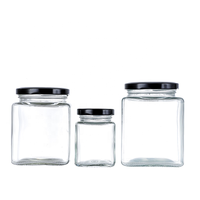 Factory For  Pudding Jars With Lids  - Square Jam or Chutney Jars Black Lids 200ml Cui Can Glass