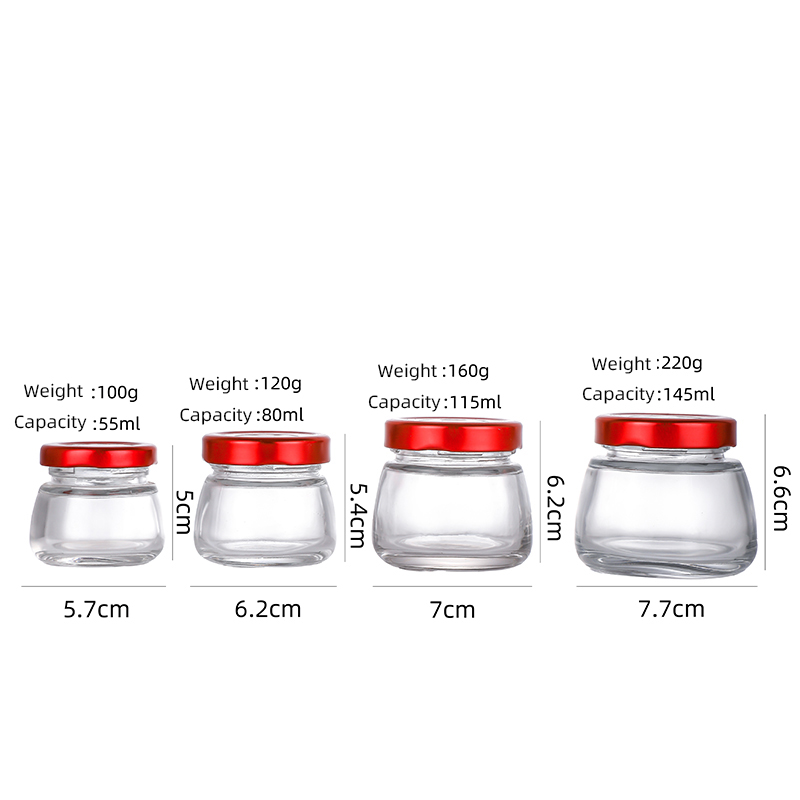 Original Factory  Yogurt Jar Lids  - Factory Price 55ml 80ml 115ml 145ml Round Storage Glass Jar for Food Storage Cui Can Glass
