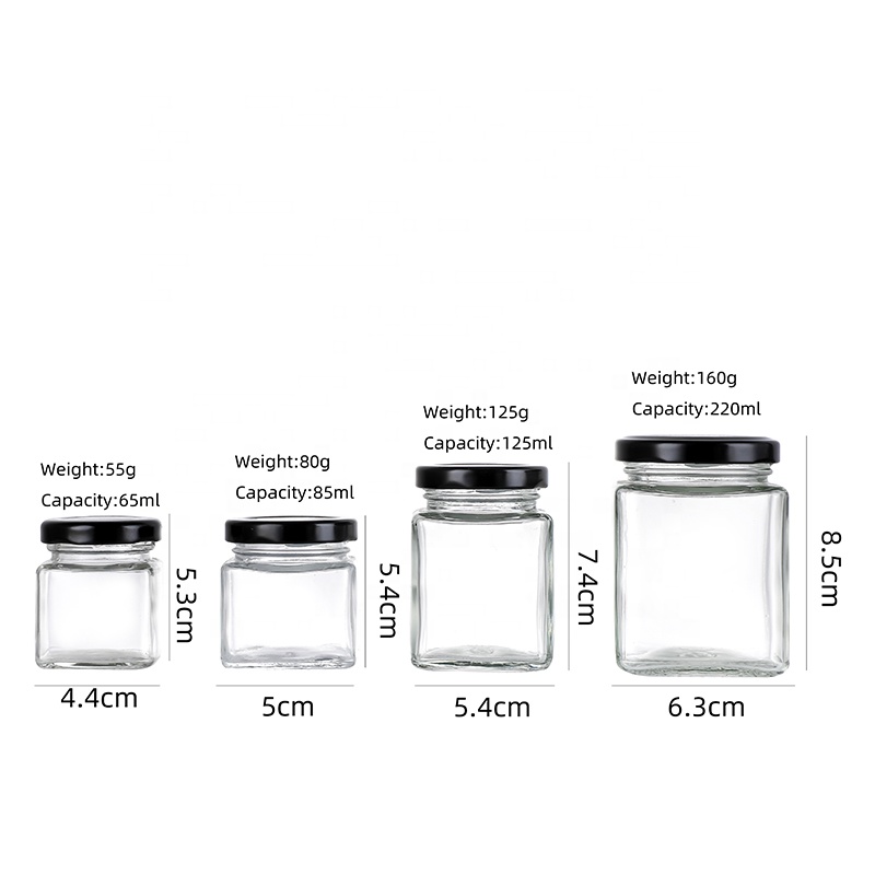 Factory ForPudding Jars With Lids- Square Jam or Chutney Jars Black Lids 200ml Cui Can Glass detail pictures