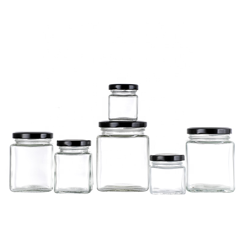 Factory ForPudding Jars With Lids- Square Jam or Chutney Jars Black Lids 200ml Cui Can Glass detail pictures
