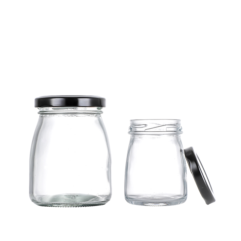 China New Product   Big Glass Jars For Storage  - 100ml Clear Glass Bottles with Pretty Black Lids Small Glass Jars for Yogurt Pudding Cui Can Glass